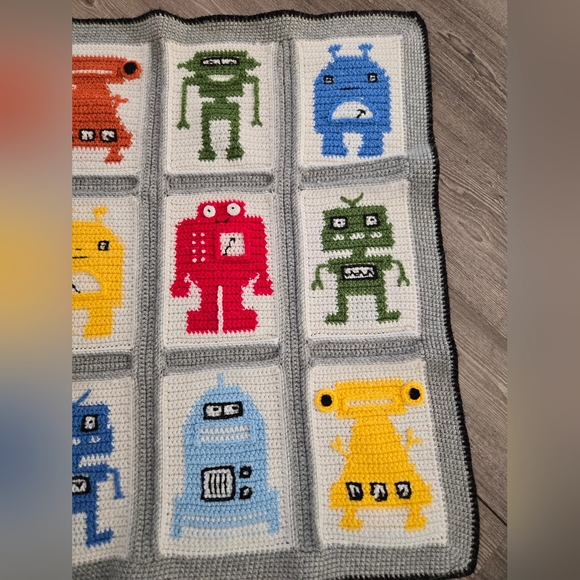 Hand-Crocheted Robot Baby Blanket - Picture 3 of 5